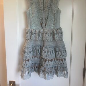 Self-Portrait Teardrop Guipure Navy Blue Tiered Paneled Lace Minidress US4